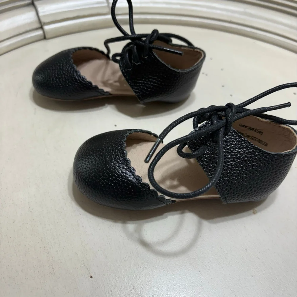 Monkey Feet Black Leather Lace-Up Shoes 12-18M